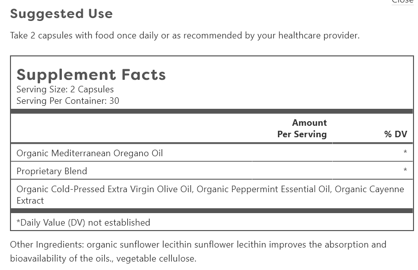 oregano oil supplement facts